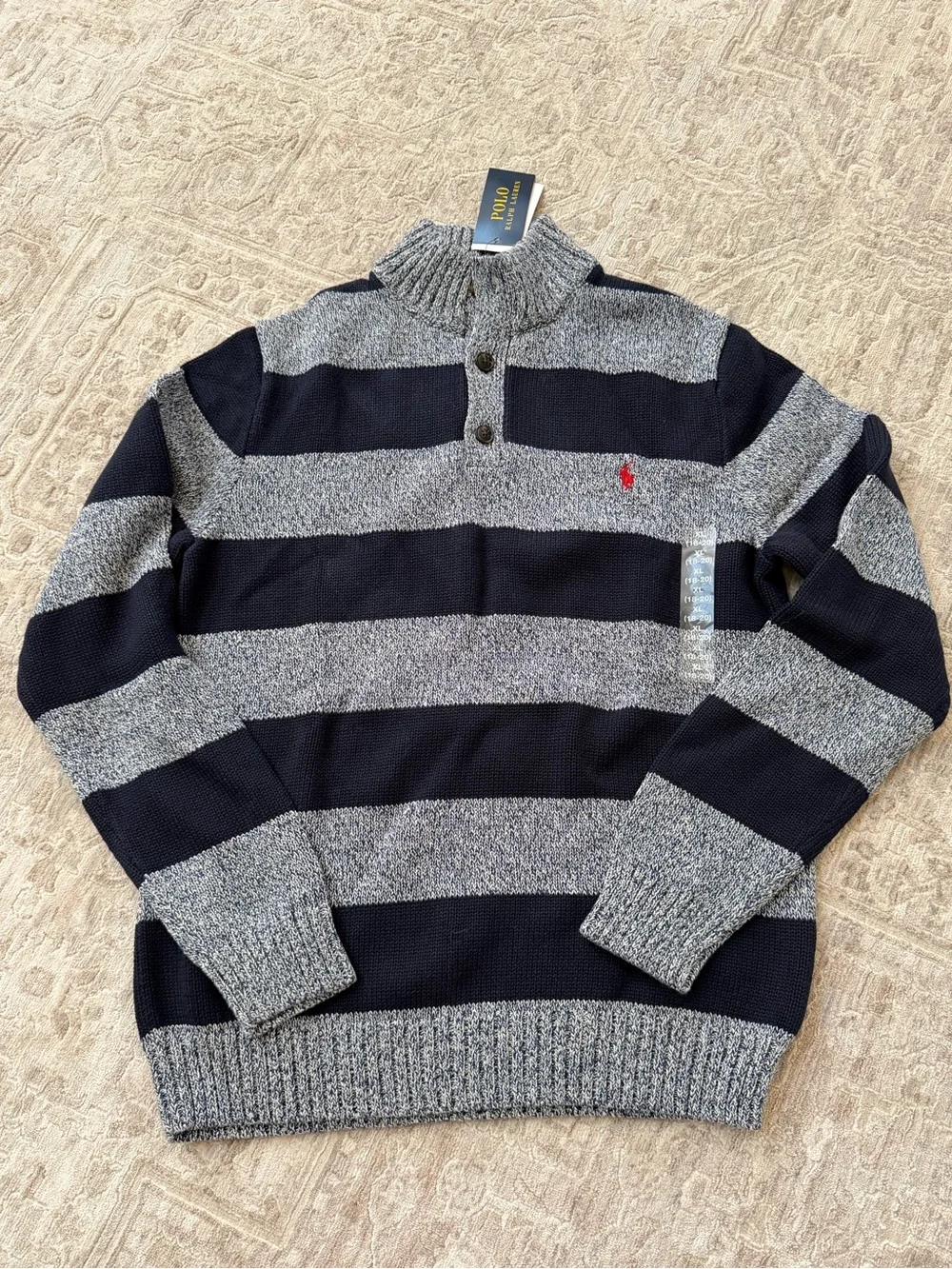 Polo Ralph Lauren Boys XL 18-20 Cotton Striped Mockneck Sweater NWT